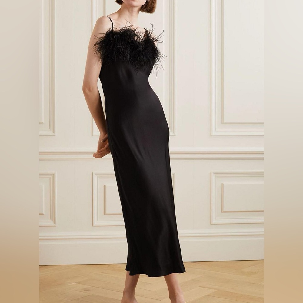 NWT SLEEPER Boheme feather-trimmed LENZING™ ECOVERO™ satin chemise